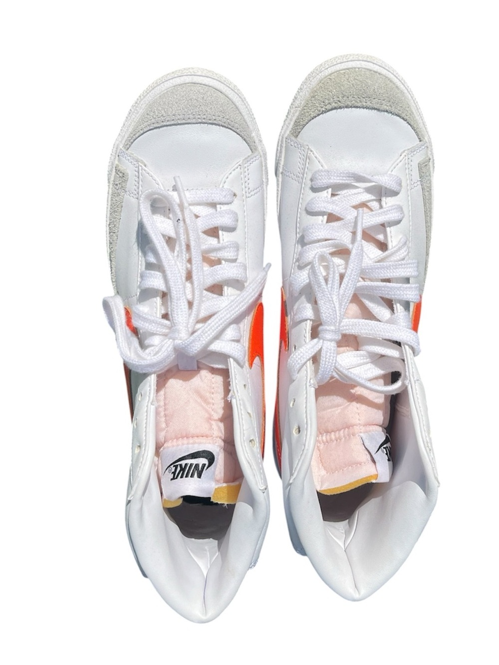 Women/Me Nike White High-Top Sneakers with Bright Orange Swoosh Men 8.5 Women 10 - Picture 3 of 4